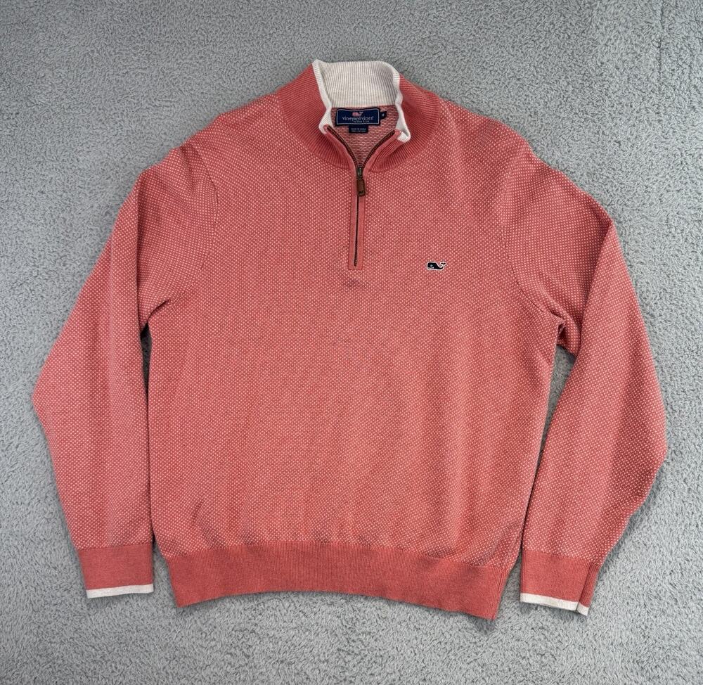 Vineyard Vines Golf 1/4 Zip Pullover Sweater Mens Medium Coral Reef Birdseye